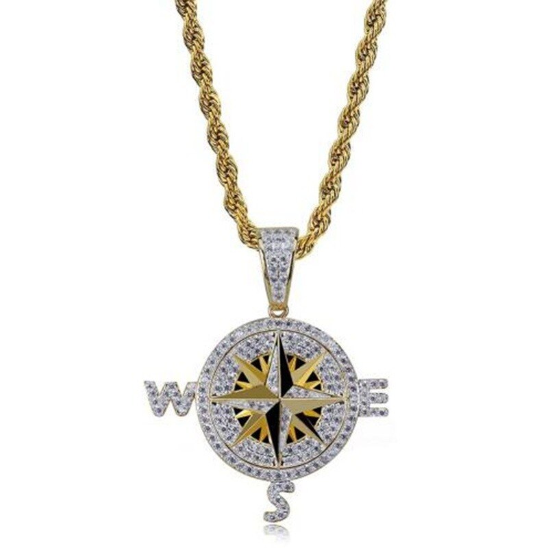 Männer vereist aus kubisch Zirkon Kompass Halskette & Anhänger Mit 4mm Tennis Kette Hüfte hüpfen Gold Silber Farbe Schmuck