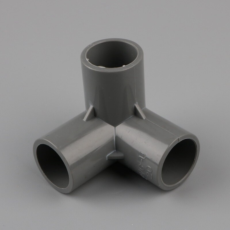 2pcs PVC 3D three-dimensional 3 way water pipe connector 20mm 25mm 32mm tube adapter garden irrigation fittings DIY shelf joint: 32mm / Grey
