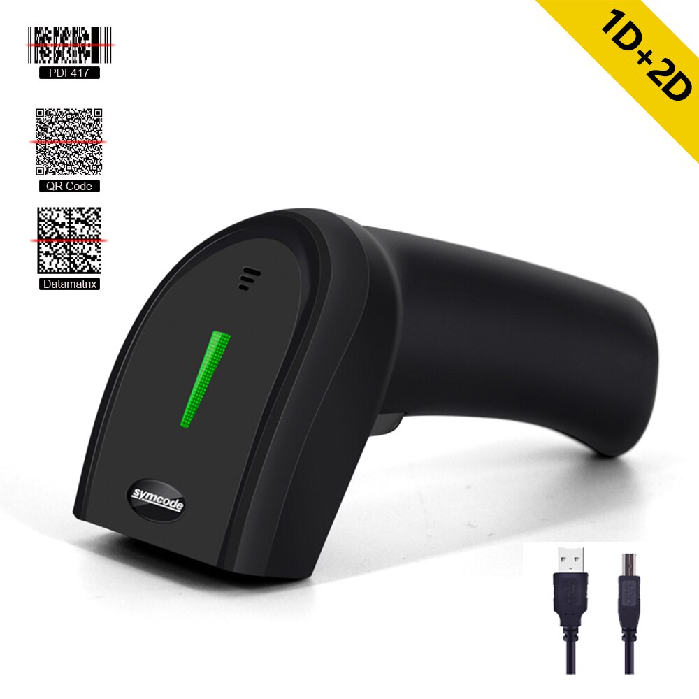 1D 2D Ccd Wired Barcode Scanner En 2.4Ghz Draadloze Barcode Reader Draadloze Overdracht Afstand 100 Meter, werken Met Windows,Mac: 2D USB Wired