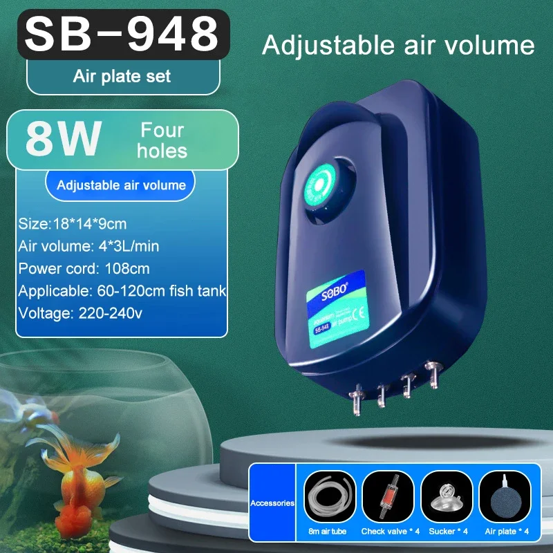 SOBO Silencioso Aquário Bomba de Ar de Oxigênio Tanque de Peixes Volume de Ar Ajustável Oxigenador de Alta Potência Compressor de Ar Aerador 220v 12w: Branco