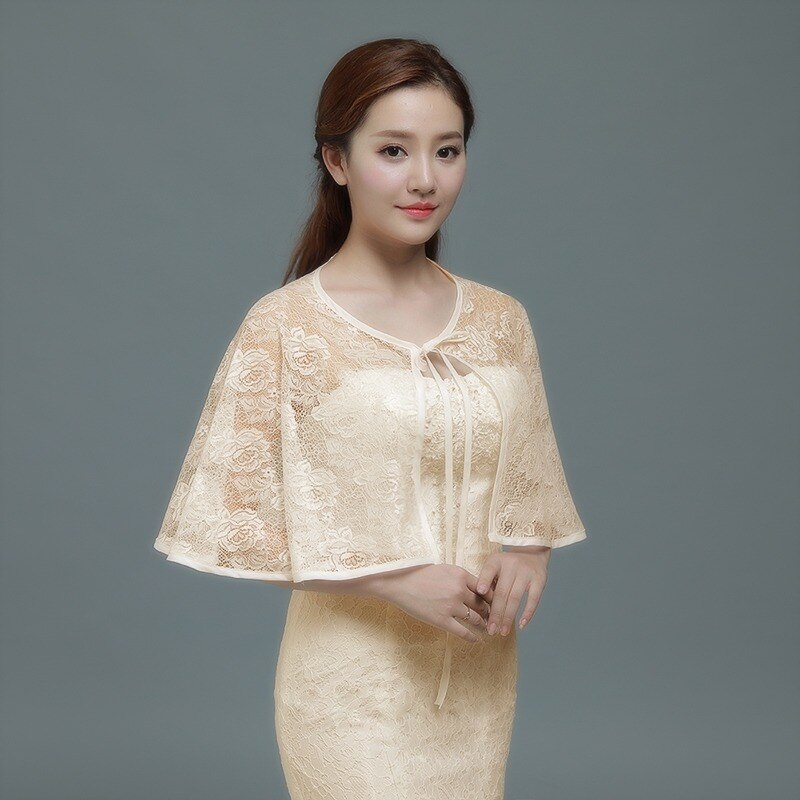 Boléro dentelle blanche Femme Cape rouge pour robe de soirée boléro nuptiale Mariage 8 couleurs haussement d'épaules pour femmes châles accessoires de Mariage: Lt.Champagne