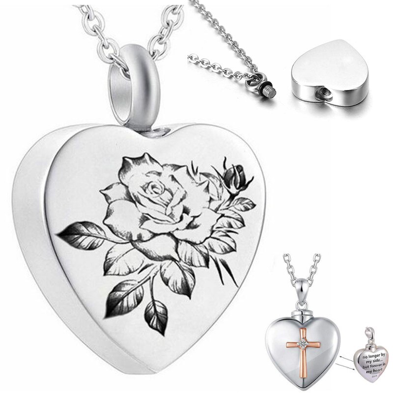 2Styles Heart Cremation Urn Necklace For Ashes Urn Jewelry Memorial Pendant With Fill Kit And