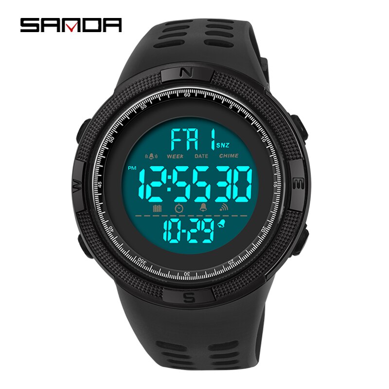 Sanda men's electronic watch sports watch casual men's watch men's electronic watch to send boys: black white