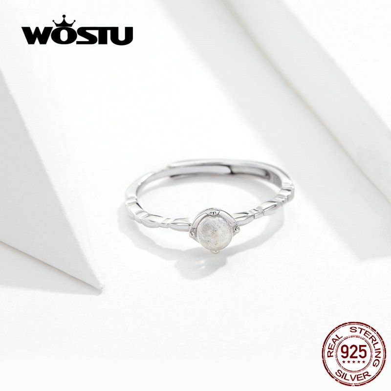 Wostu månestein unike ringer 100% 925 sterling sølv justerbar steinring for kvinner bryllup forlovelsessmykker cqr 536