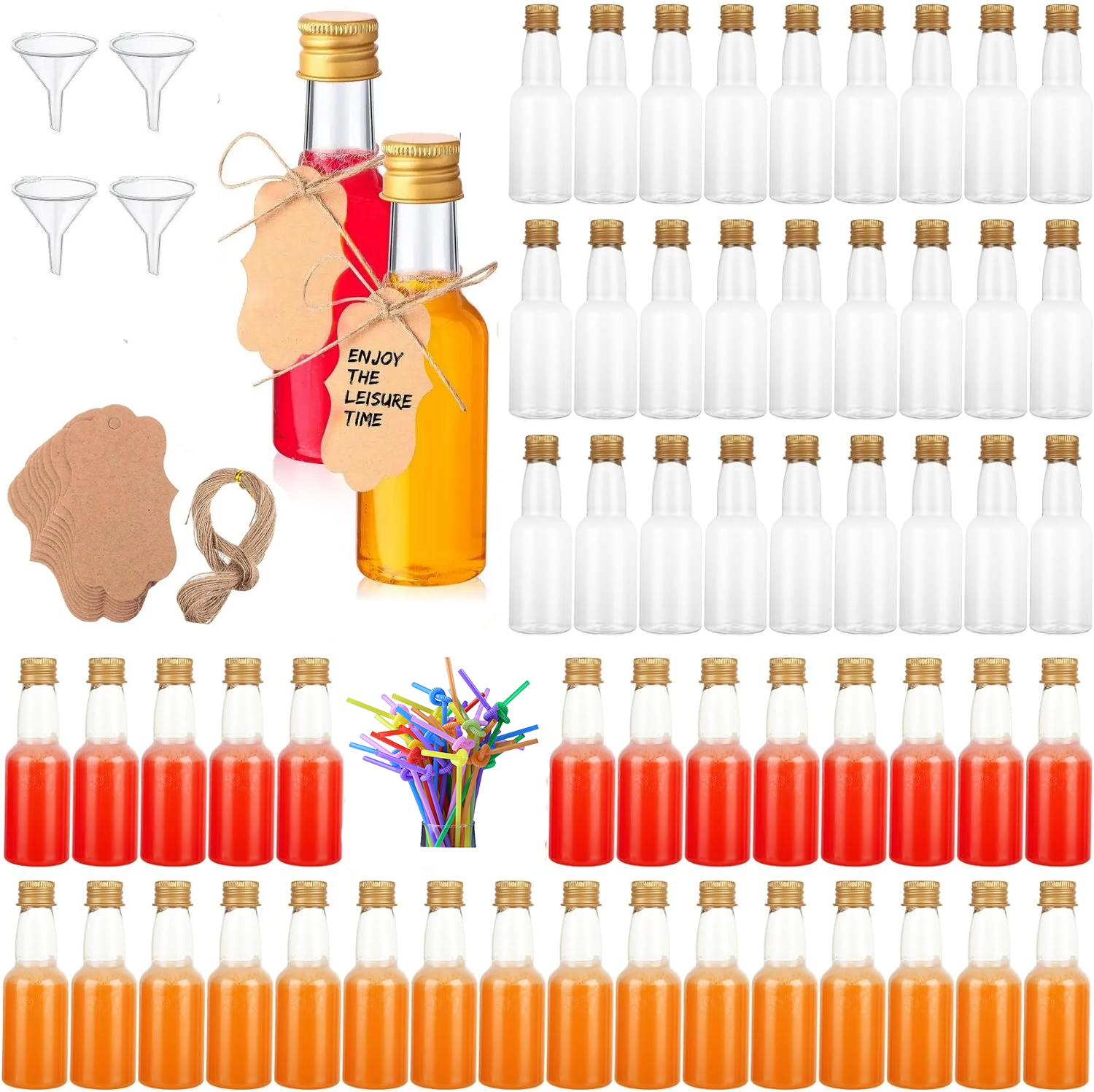 12 Stück Mini-Schnapsflaschen aus Kunststoff, kleine Schnapsflaschen, leere Mini-Alkoholflaschen, Partygeschenke, Hochzeiten, Silber-/Goldkappen für Reisen