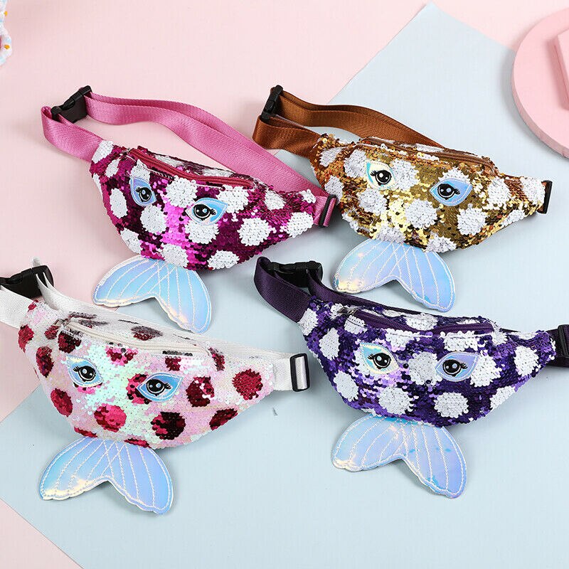 Kids Baby Girls Sequins Belt Waist Wallet Hip Pouch Bum Bag Glitter Zipper Girls Cute Travel Party Bags