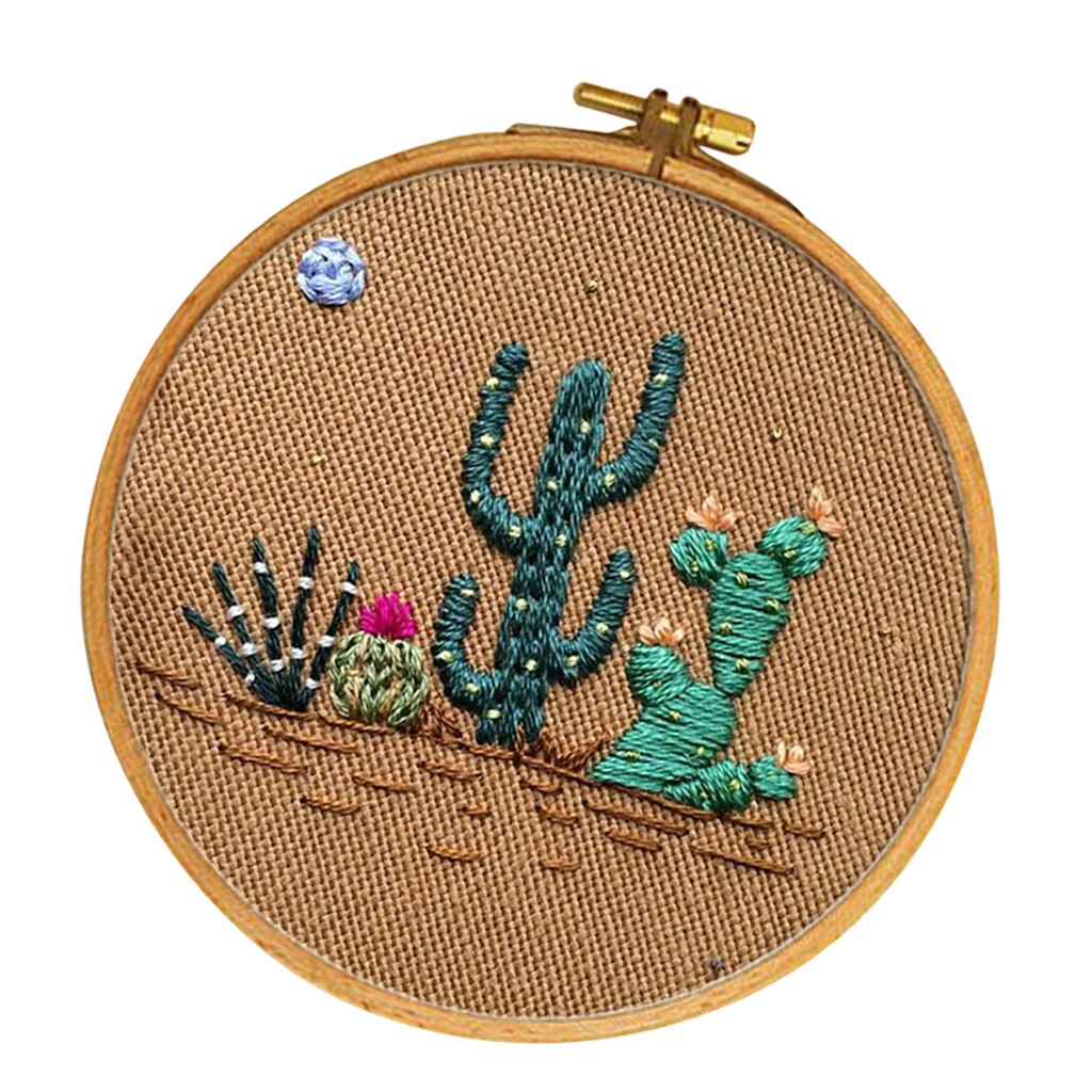Full Range of Embroidery Starter Kits Cactus Pattern Including Embroidery Cloth, Threads, Needles and Hoop for Beginners