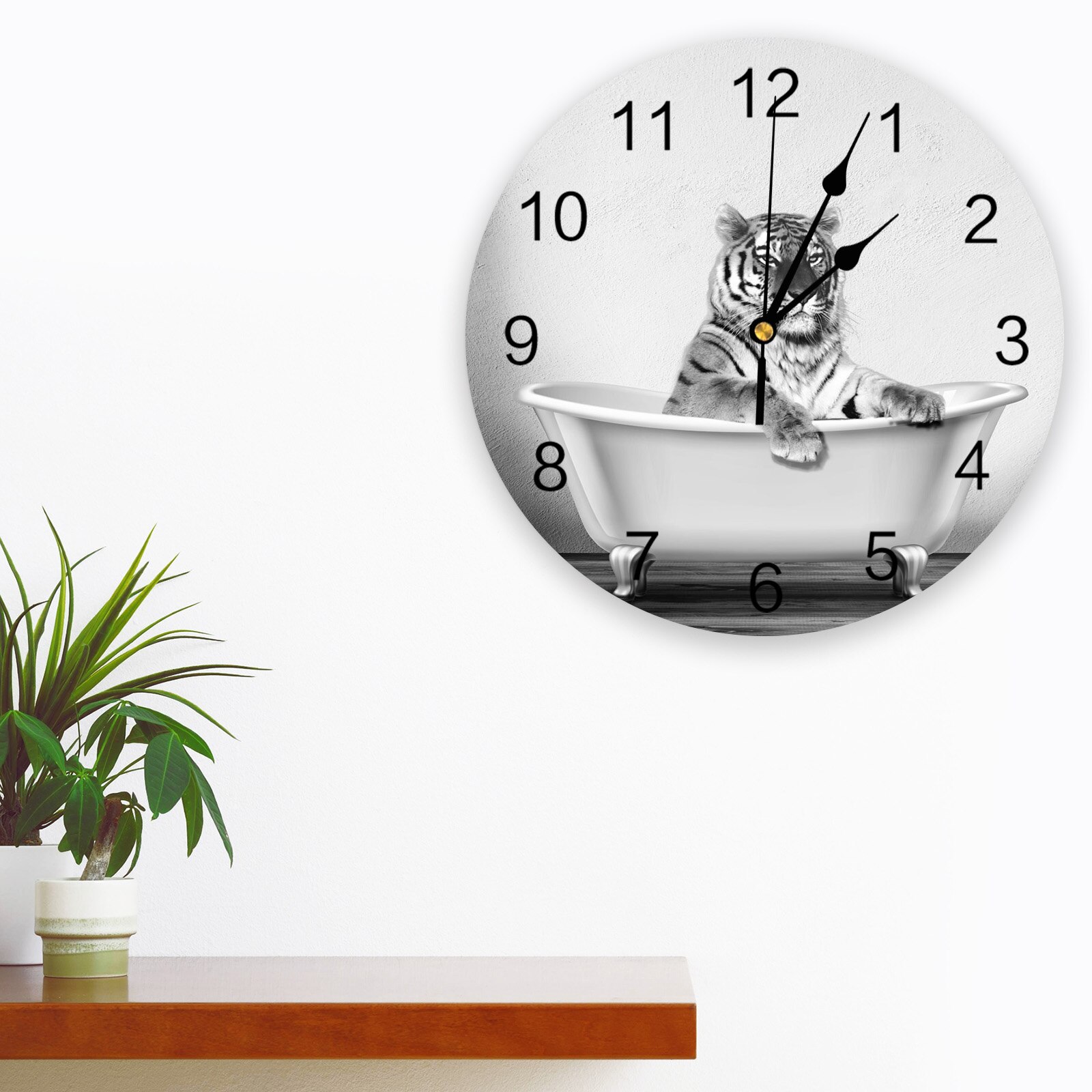 Bathtub Animal Tiger Black White Wall Clock Home Decor Bedroom Silent Oclock Watch Wall Digital Clock Wall Clock Modern