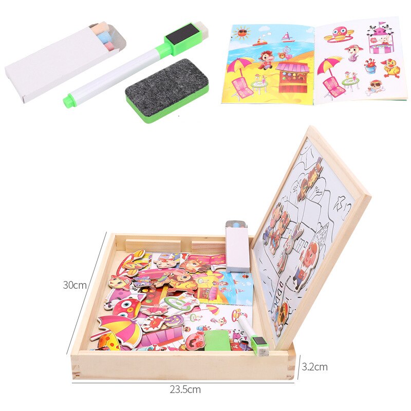 Wooden Kids Educational Learning Toys Magnetic Easel Double Side Dry Erase Board Puzzles Jigsaw Game Toys for Boys Girls