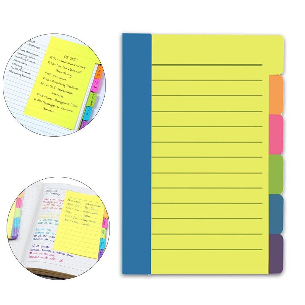 Pad klistermærker brevpapir klistermærke kontor skoleartikler farverige noter assorterede neonfarver klistermærker med 60 lineal noter