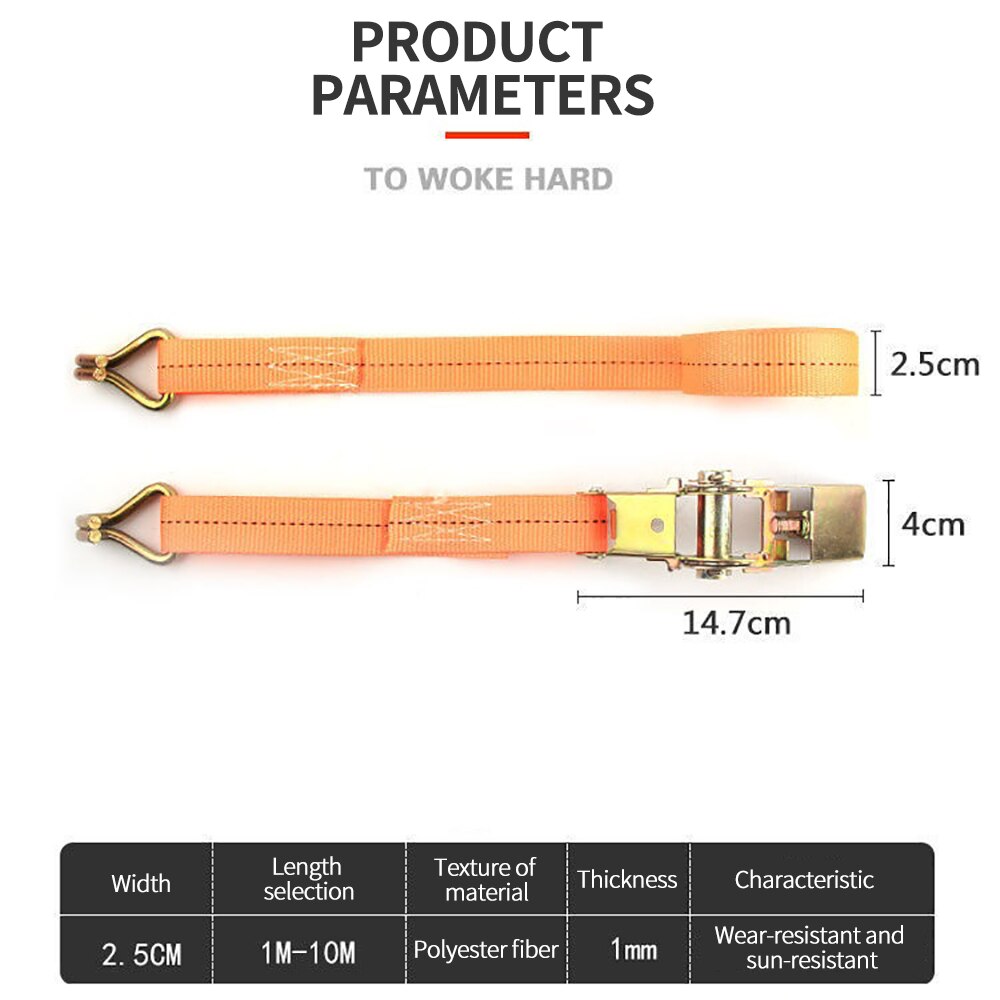 1-8M Car Cargo Fasteners Heavy Duty Ratchet Webbing Lashing Strong Ratchet Strap Belt with Metal Buckle Tow Rope Trailer Part