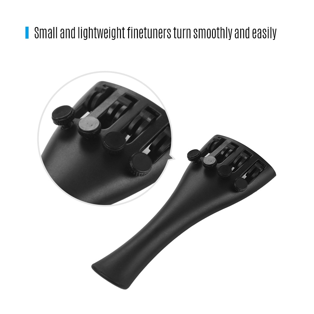 Violin Tailpiece Carbon Fiber Violin Fiddle Tailpiece with 4 Fine Tuners & Tailpiece Gut Cord for 4/4 3/4 1/2 1/4 1/8 Violins