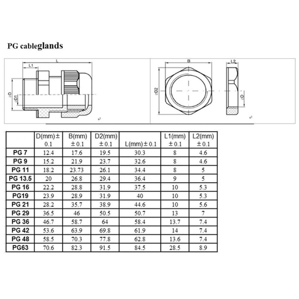 10Pcs IP68 Nylon Waterdichte Wartel PG7/PG9/PG11 Pa Materiaal