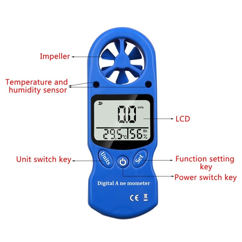 Handheld Lcd-scherm Digitale Anemometer Wind Meter Hygrometer Thermometer Air Flow Velocity Gauge Temperatuur Test