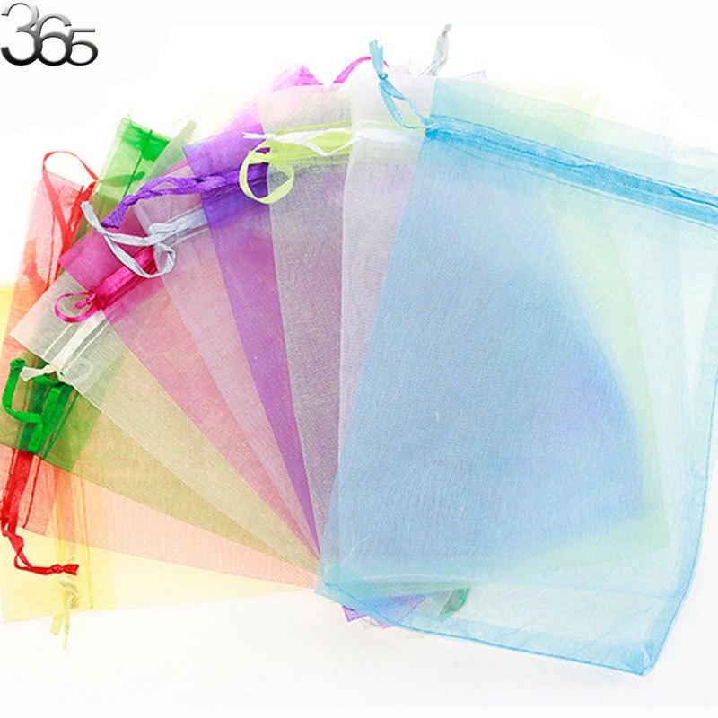 100 stuks partij bruiloft sieraden verpakking organizer gemengde trekbare organza zakjes zakjes 7 x 9cm