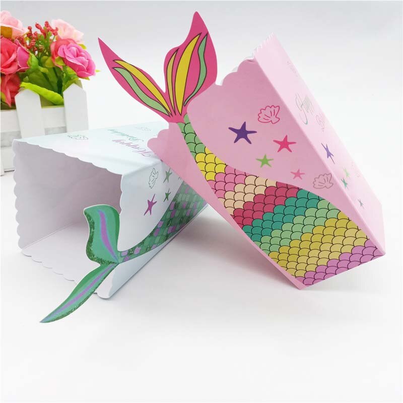 6pcs Mermaid Tail Popcorn Boxes Paper Candy Box Mermaid Birthday Party Decorations Kids Favors Baby Shower Party Supplies