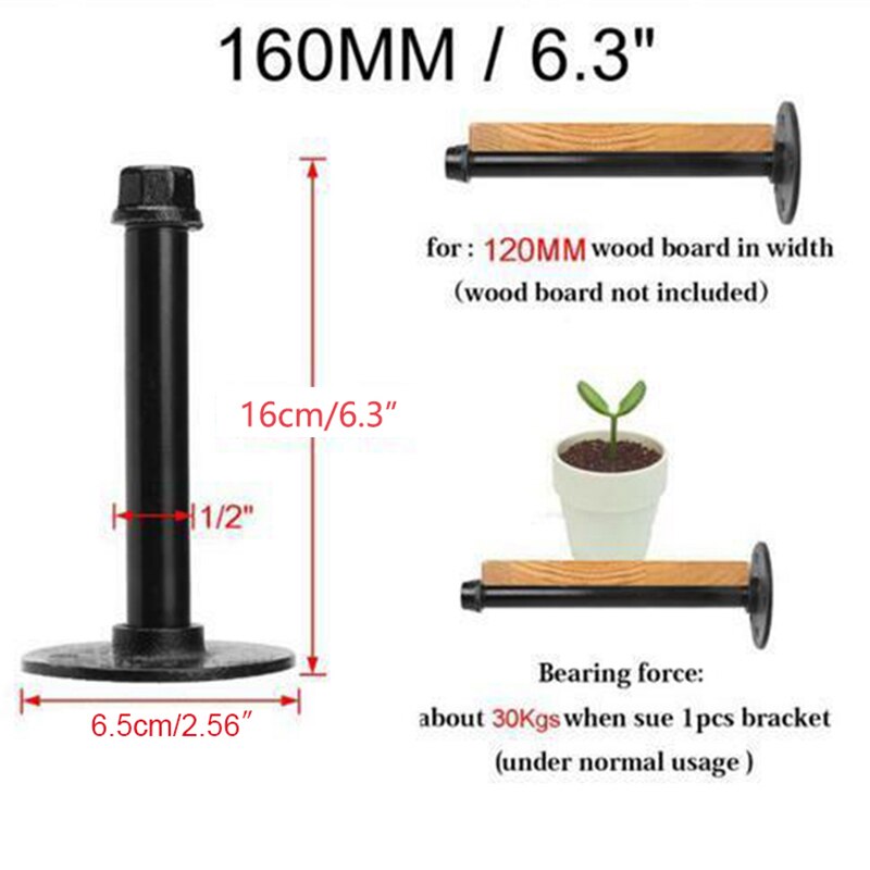 1Pc Iron Industrial Steel Pipe Shelf Bracket Holder With Screws DIY Home Decor