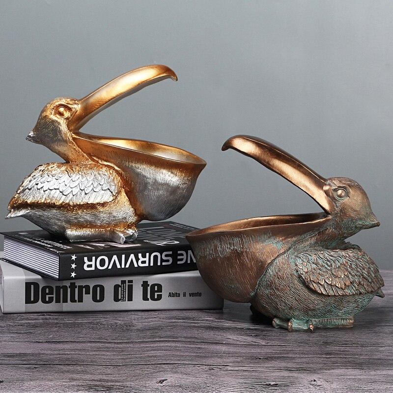 Home Decor Ornamenten, Desktop Decor Accessoires, Creatieve Pelikaan Standbeeld Desktop Ornamenten Hars Vogel Sculptuur Mode Sleutelhouder Opbergdoos Gift (Kleur: D) (Color : C