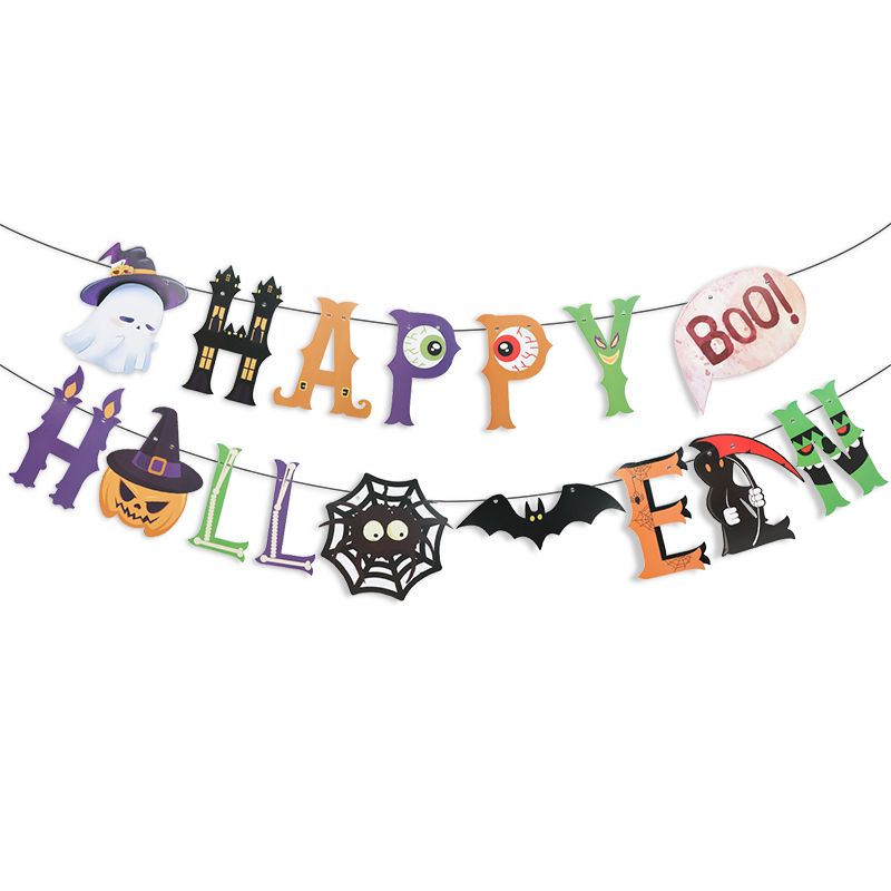Halloween Party Banner Hanging Pendants Bat Pumpkin Paper Garland Trick or Treat Happy Halloween Decoration Supplies Home: Olive