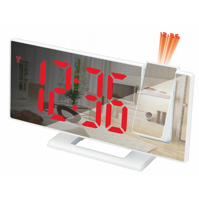 LED Mirror Alarm Clock Table Digital Ceiling Projector Alarm Clock USB Wake Up FM Radio Time Projector Bedroom Bedside Clock: 04