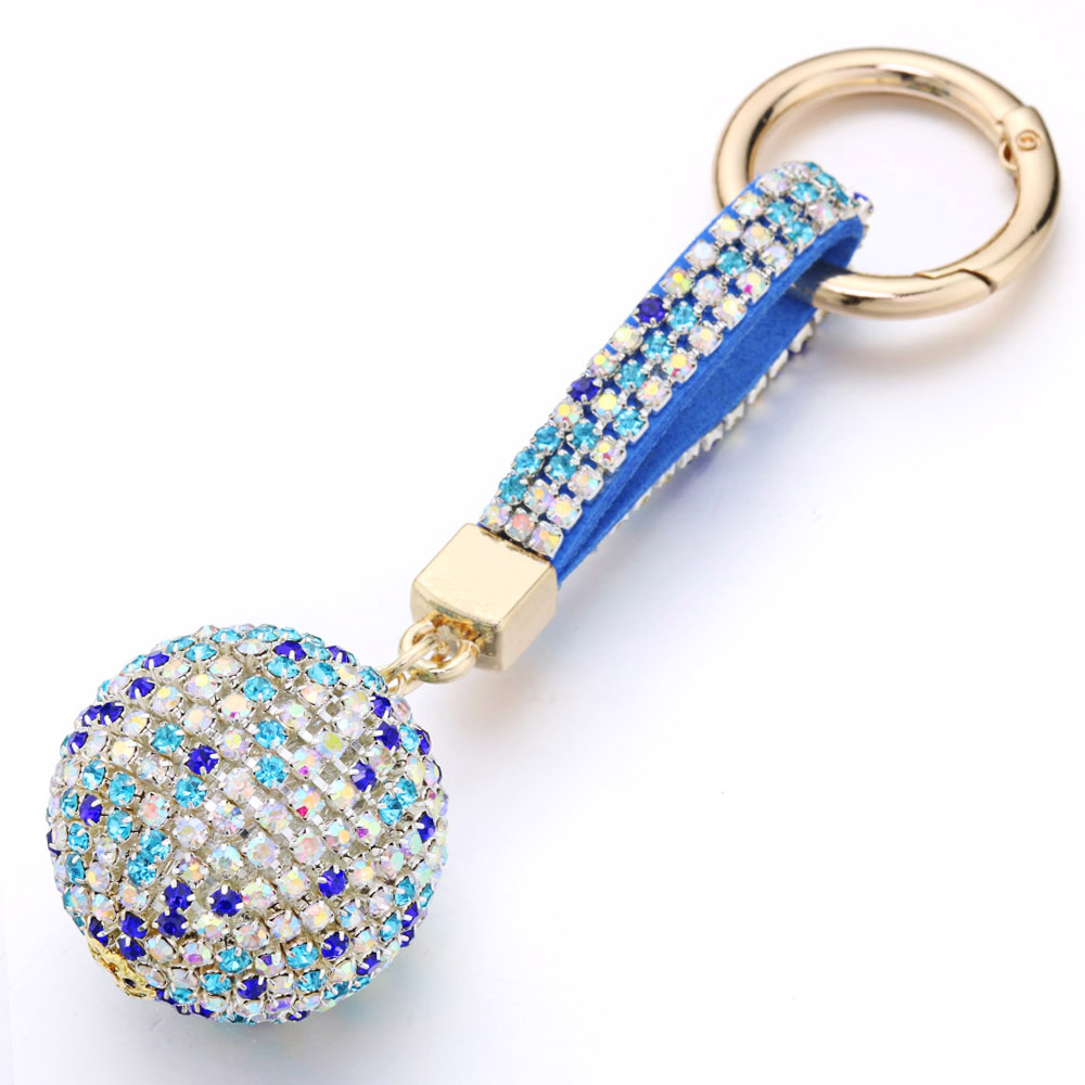 Volle Ball Kristall Keychain Strass Lederband Handtasche Geldbörse Tasche Anhänger Charme Schlüsselring Für Auto Schlüssel Kette K399: Blue