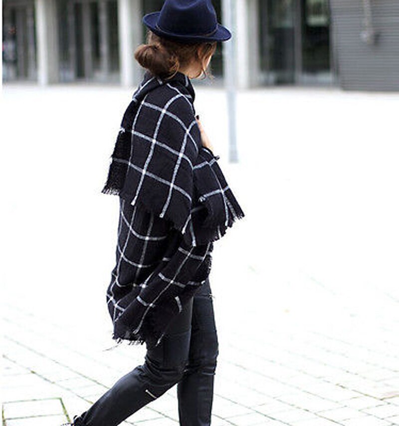 dame kvinner teppe svart hvit rutete koselig rutet tartan skjerf wraps sjal