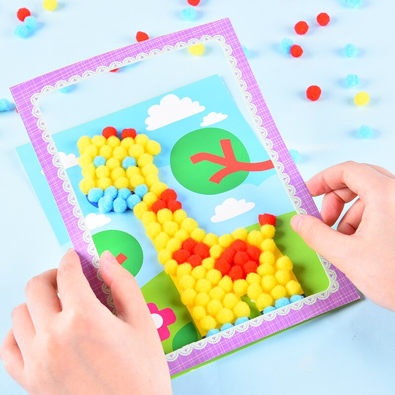 1 Pcs Baby Kids DIY Plush Ball Painting Stickers Children Educational Handmade Material Cartoon Puzzles Crafts Toy GYH