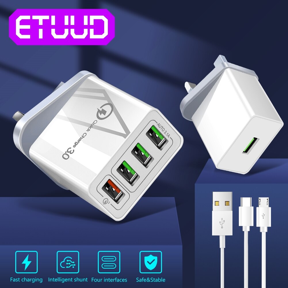 QC 3.0 USB Wall Chargerpower Fast Charging Charger Phone Adapter Portable Wall Mobile Phone Charger UK Plug For Tablet IPad