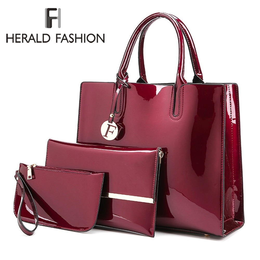 Herald brillant solide en cuir verni femmes sacs dames Simple luxe 3 ensembles sacs à main décontracté femme sacs à bandoulière