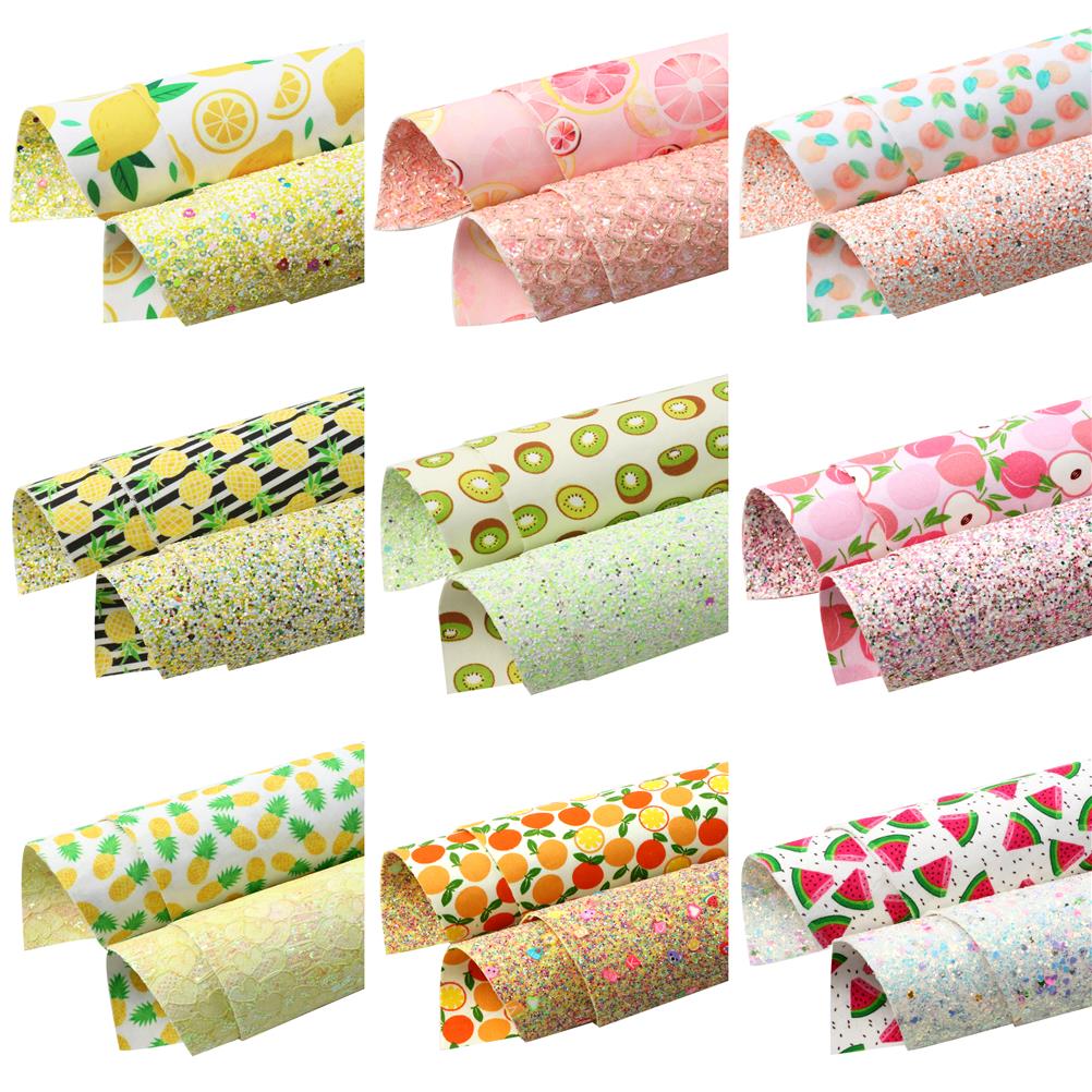 Fruit Series Faux Leather Sheets Double-side Poly Cotton Fabric For Bow-knot Bags Wallet Earring Scrapbook DIY,1Yc20027