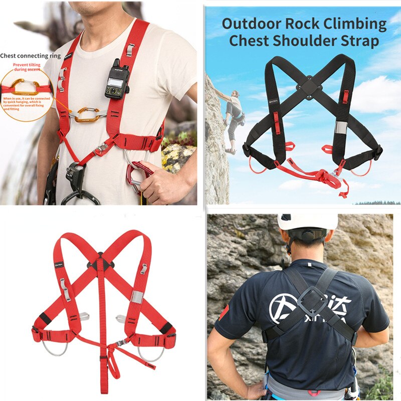 Rock Climbing Chest Harness, Chest Shoulder Strap Replacement for Caving Downhill, Outdoor Sports Safety Equip with Hook
