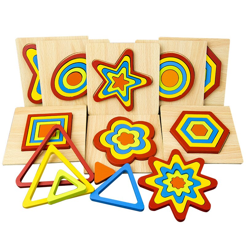 Bambini 3D Puzzle di Legno di Forma Geometrica Colorato Puzzle di Intelligenza Sviluppare Montessori Giocattoli Educativi Per I Bambini Del Bambino