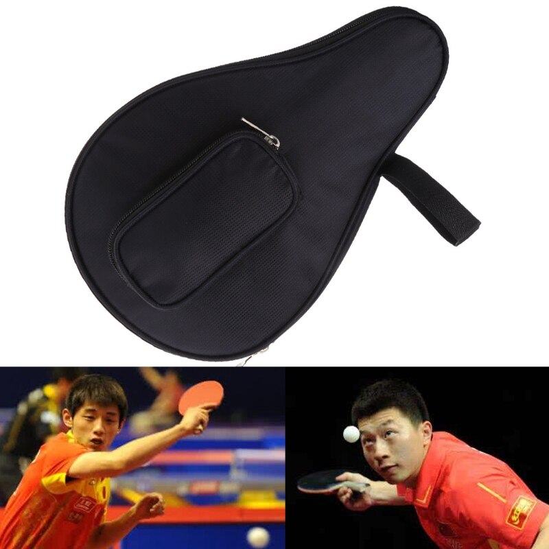 Waterproof Black Table Tennis Racket Bag PingPong Paddle Bat Case w/ Ball Pouch