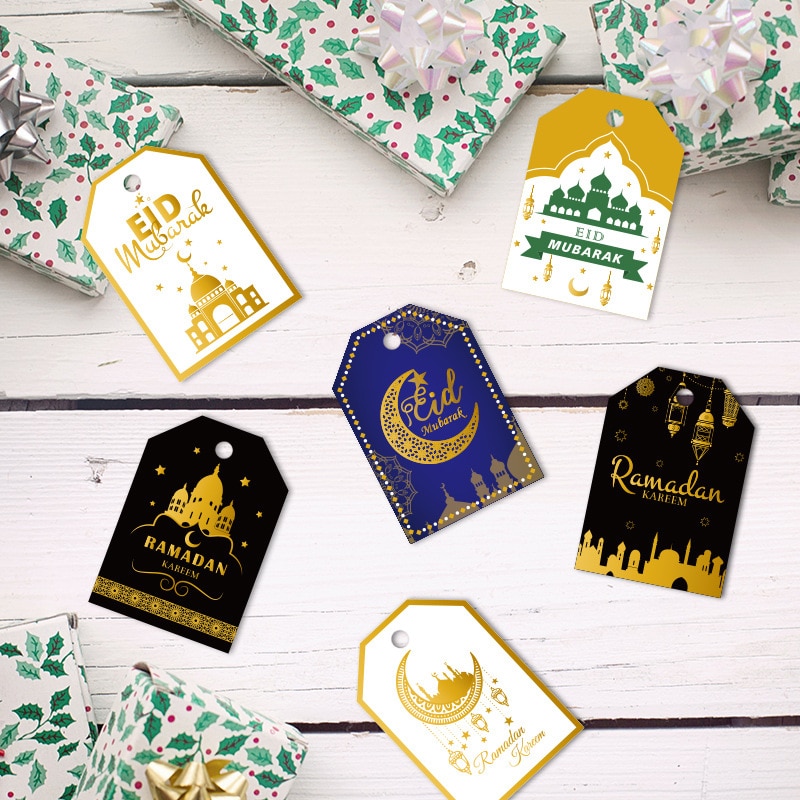 48 stk muslimsk eid mubarak tag ramadan festival fest dekoration taske kasser hænge tags dekor stjerne måne lille tag eid forsyninger