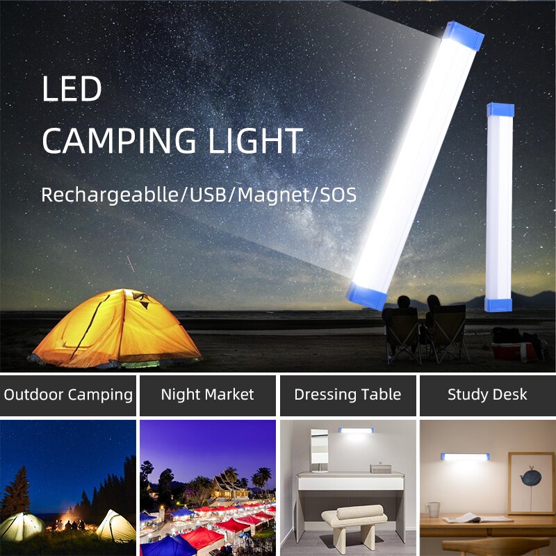 Outdoor Camping Led Light Charging Night Market Stall Lamp Wiring Free Rechargeable Wall Lamp 20/40/60W Portable Tube For Home