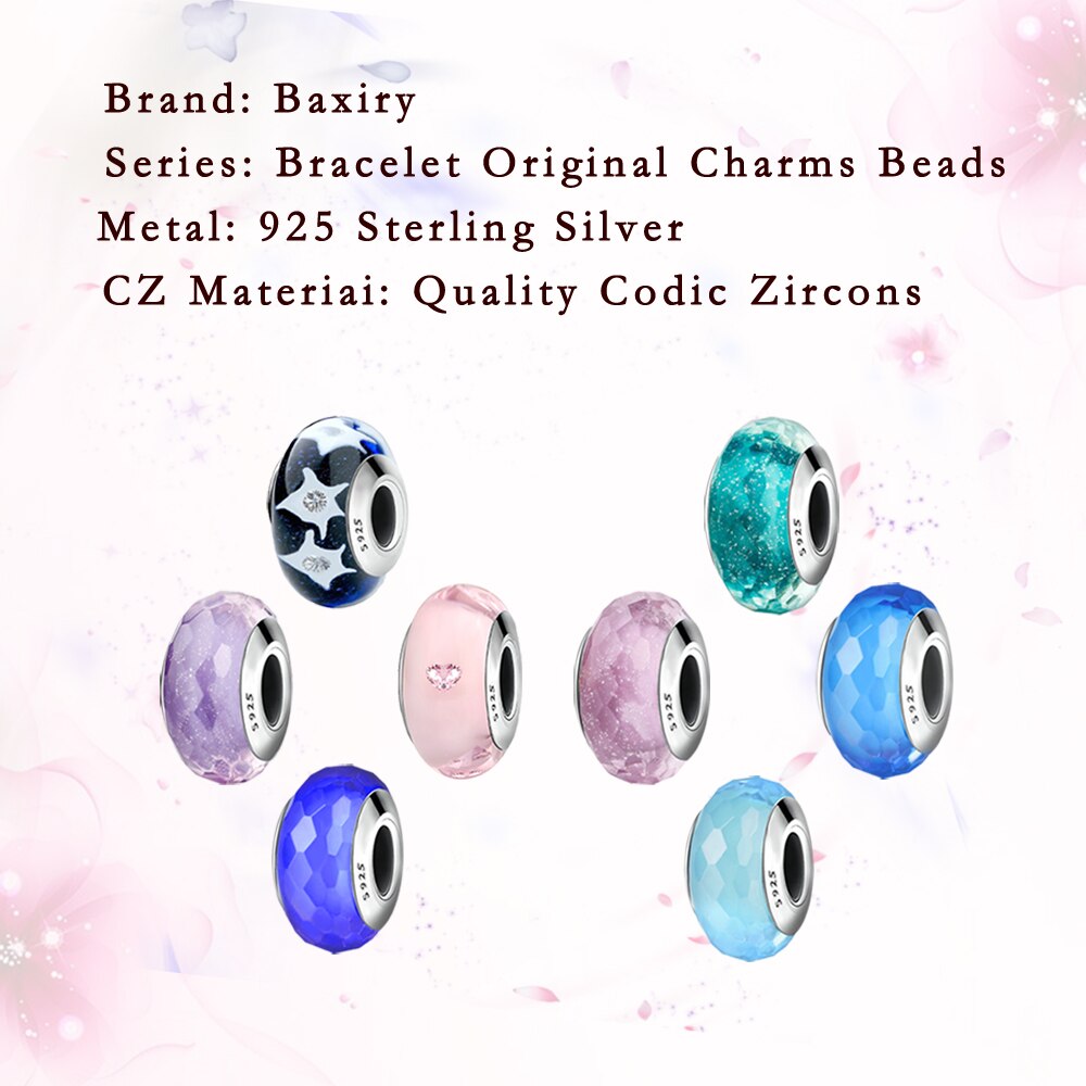 Glass Beads Fit Charms Silver 925 Original Bracelets Beads 925 Sterling Silver Jewelry DIY Making