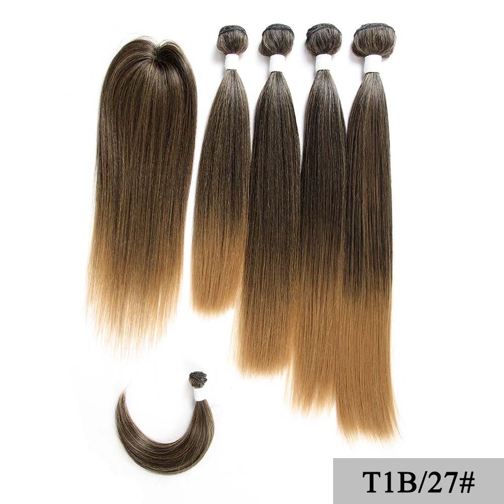 SOKU – mèches synthétiques Yaki lisses avec Closure, 12-18 pouces, extensions brunes ombrées: T1B27