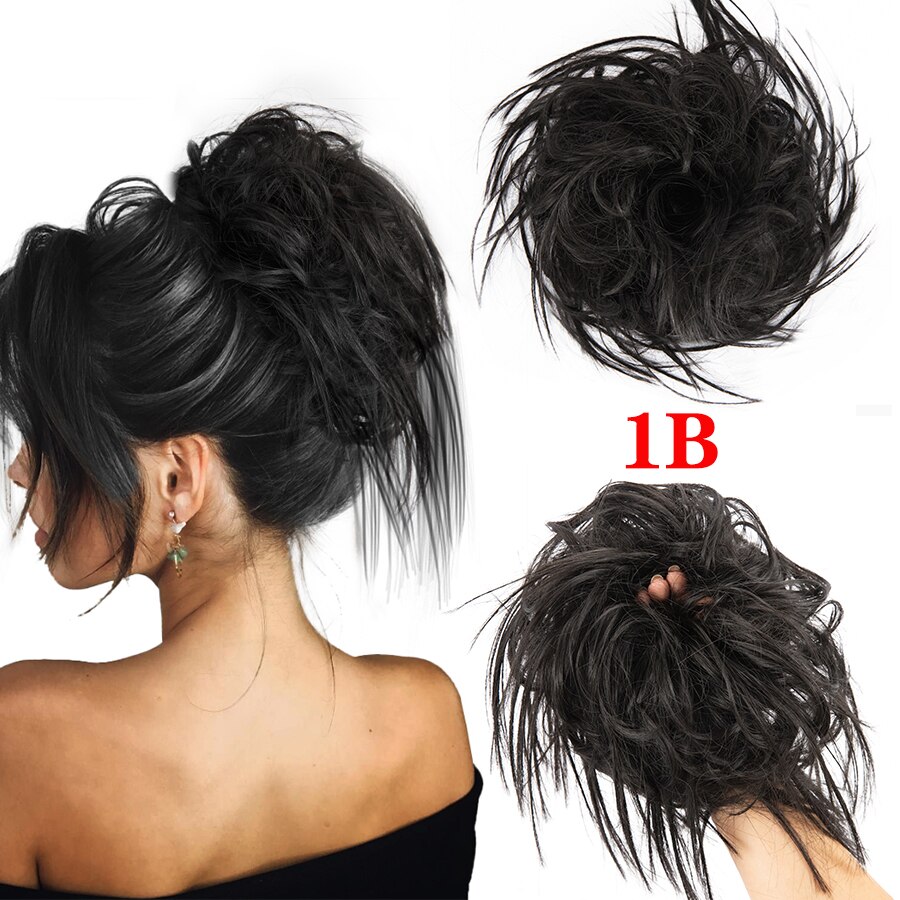 Alileader Synthetische Chignon Messy Knot Warrige Haarstukje 13 Kleur Elastische Band Chignon Synthetische Flexibele Haar Broodjes Voor Vrouwen: 1b jiwei
