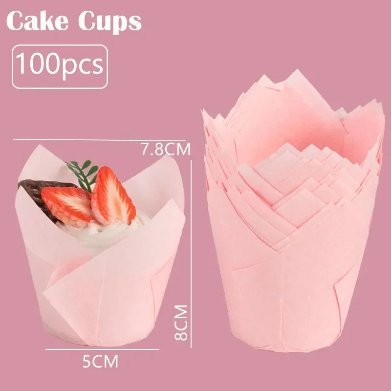 100 stk. tulipanforme til cupcakeforme, papirforme til muffins, cupcakepapir til fest, hjemmelavet kageform, bagepapir, værktøj, indpakningsetui: Militærgrøn