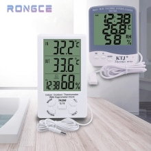 Digital LCD Indoor Outdoor Thermometer Hygrometer C/F Home Temperature Humidity Meter Clock External Probe Sensor Cable