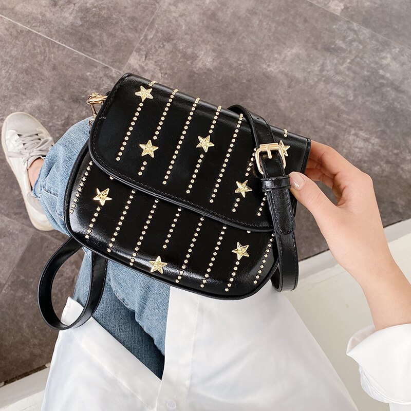 Luxe Klinknagel Zak Vrouwen Mode Sterren Pu Lederen Handtassen Kleine Clutch Crossbody Tassen Voor Vrouwen Tote Schoudertassen