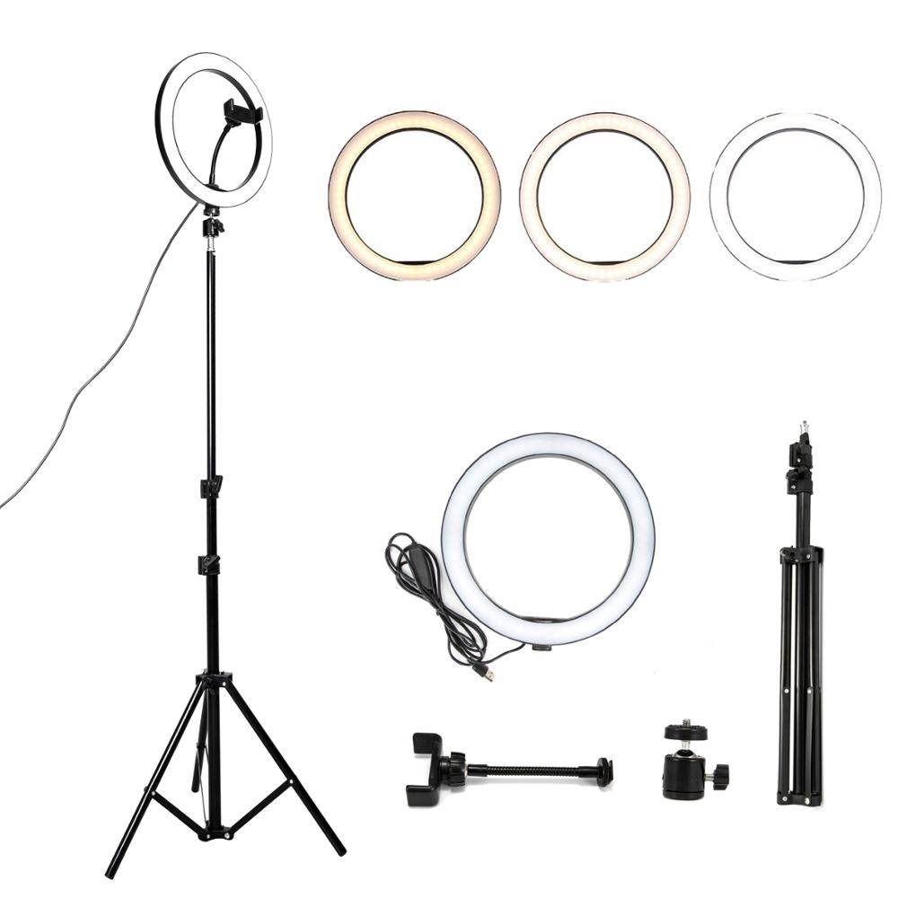 Photographie Dimmable Selfie maquillage 26cm anneau lumière vidéo en direct 12w 5500k LED lampe de remplissage avec support pour téléphone trépied prise USB