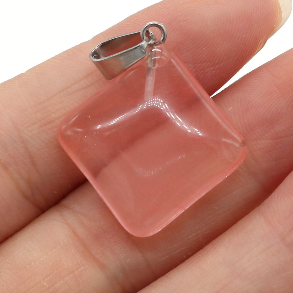 Natural Agates Necklace Pendant Square Pendant Charms for Making DIY Jewelry Necklace Pendant Size 25x25mm: Watermelon Red Stone