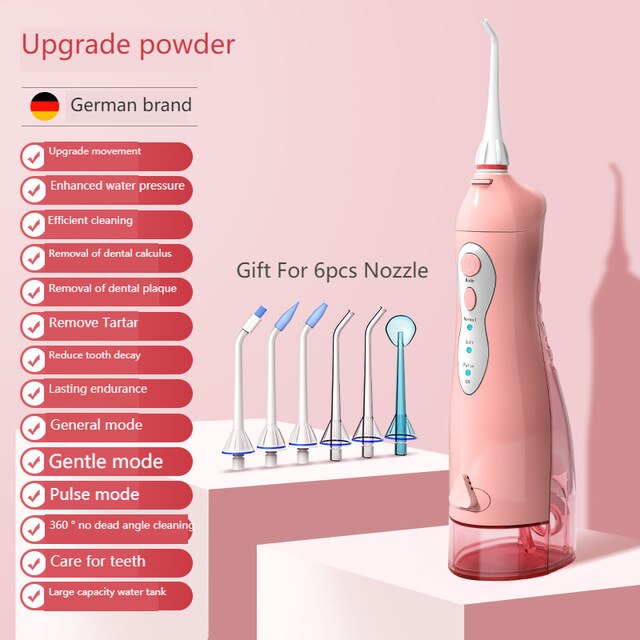 3 modus super macht Puls draagbare mondelinge irrigator Usb oplaadbaar Draadloze water tandheelkundige flosser Tandirrigator Tandheelkundige tanden reiniger Tandheelkundige waterstraal Tand schone picker: Upgraded Pink