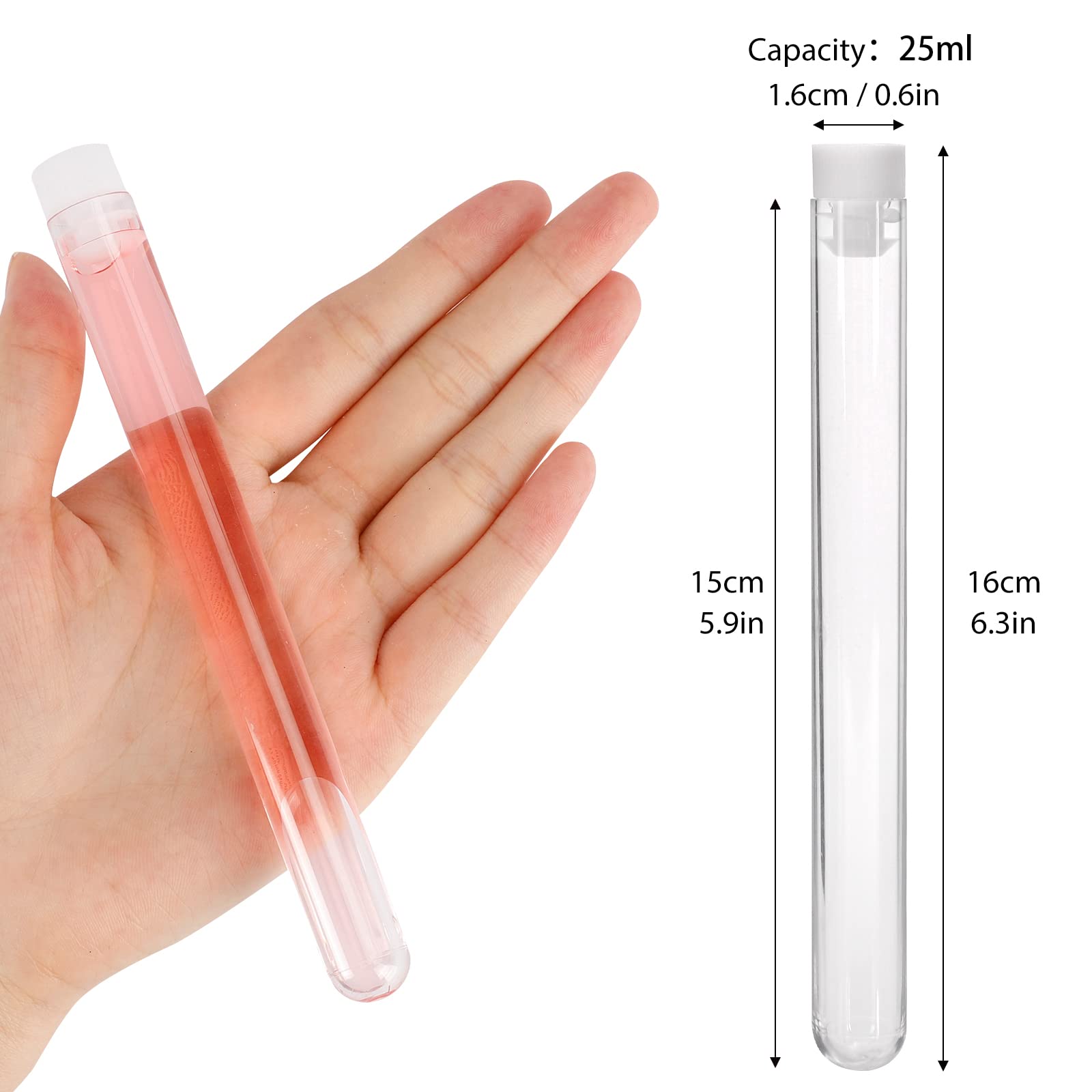 25ml 16x150mm Plastic Test Tubes with Caps Transparent Tubes for Lab Colleges Universities School Scientific Experiments（30pcs)