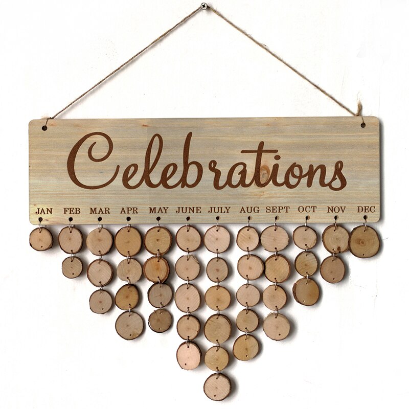 Calendrier de rappel d'anniversaire en bois, pour la famille et les amis, Plaque murale suspendue, signe,