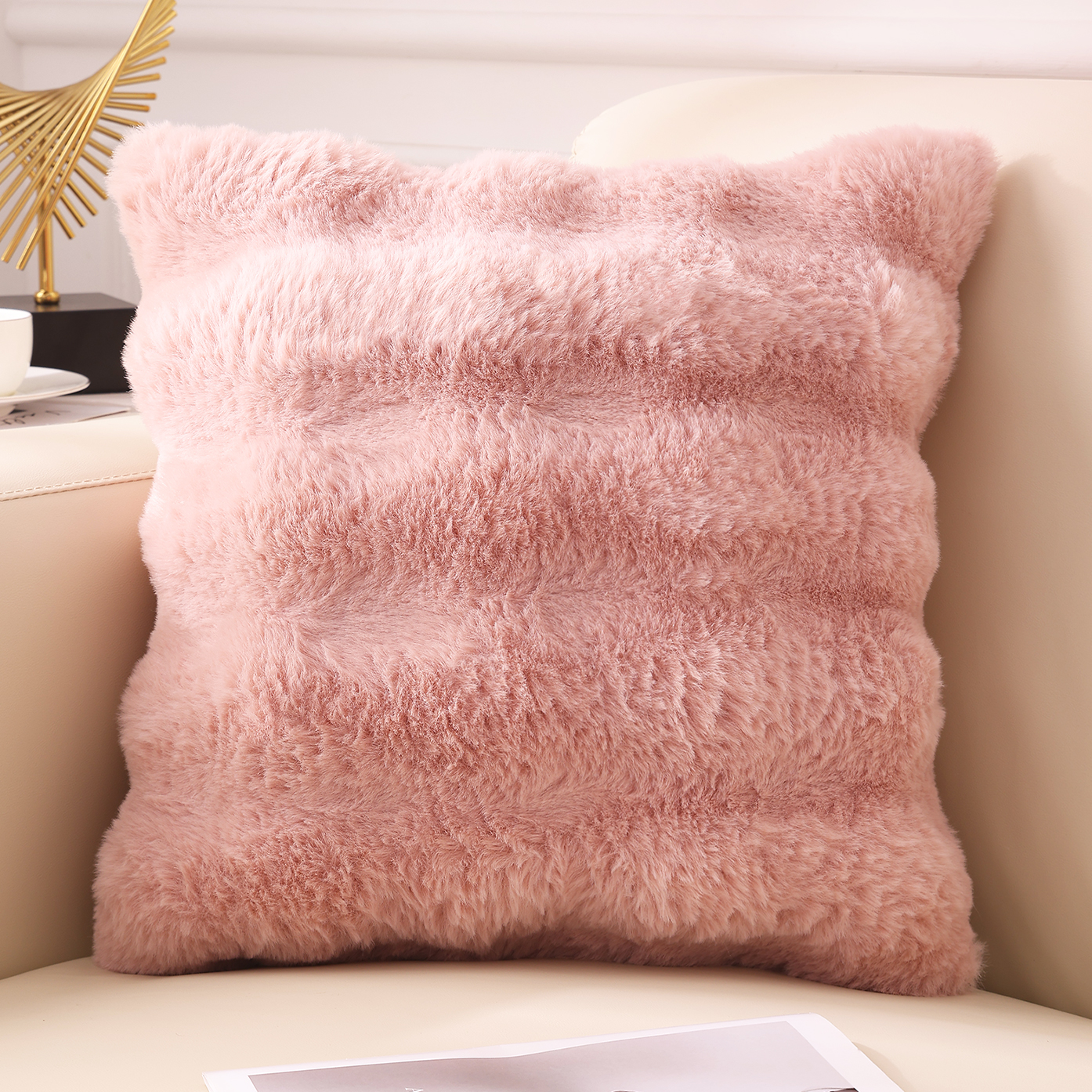 Olanly-fundas de almohada ultrasuaves para decoración de sofá, fundas de cojines suaves y acogedoras de piel sintética de conejo, cojines de felpa para sala de estar, cama y coche