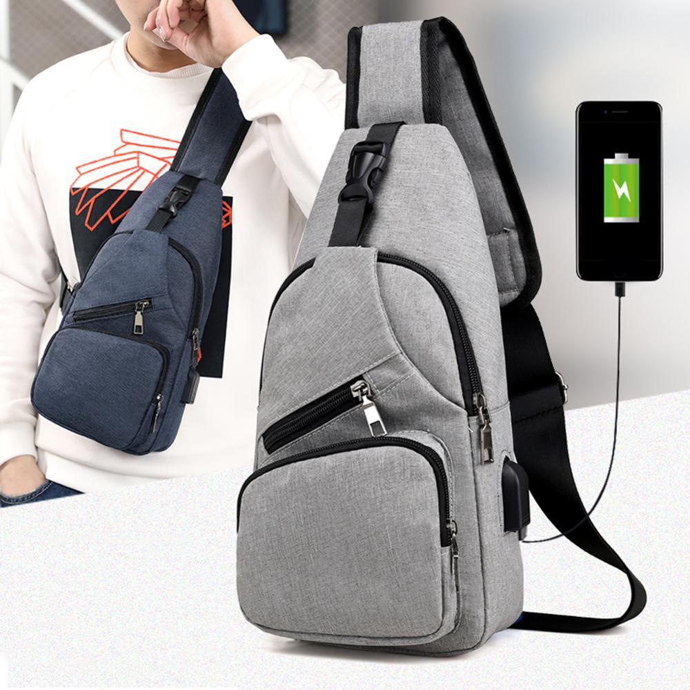 Male Leisure Sling Chest Pack Crossbody Bags for Men Messenger Canvas USB Charging Leather Men's Bags Handbag Shoulder Bags