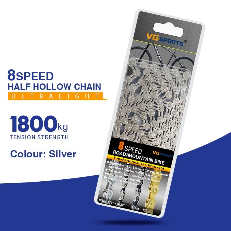 Fahrrad Kette 8 9 10 11 Geschwindigkeit MTB Rennrad Halb/Voll Hohl Kette Silber Gold Regenbogen Ketten für shimano SRAM Campanolo System: X8SL Silber-