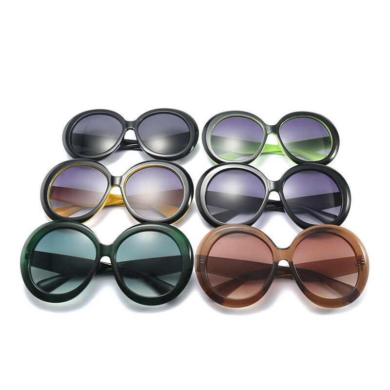 YUMOMO Vintage Big Oversized Round Sunglasses for Women Black Green Frame Eyewear Retro Sun Glasses Female Shades UV400